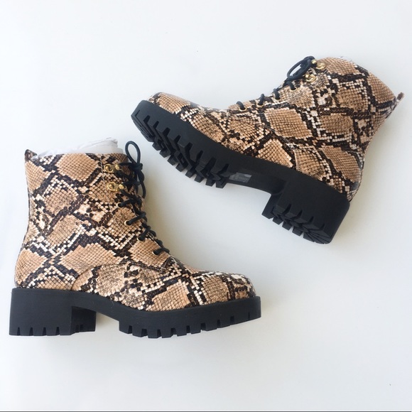 NEW Lulus Devyn Snake Print Lace Up Ankle Boot - Picture 4 of 11